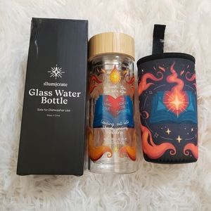 Glass water bottle, with cozy sleeve, bookish quote, Illumicrate